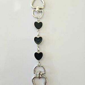 Handbag Purse Chain Handle Strap Crossbody Extender Heart' - Silver Tone, Black